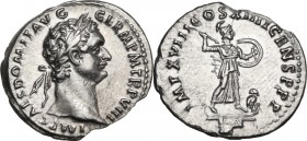 Domitian (81-96 AD). AR Denarius, 88-89 AD. Obv. IMP CAES DOMIT AVG GERM P M TR P VIII. Laureate head right. Rev. IMP XVIII COS XIIII CENS P P P. Mine...