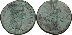 Nerva (96-98). AE Sestertius, 96 AD. Obv. IMP NERVA CAES AVG PM TR P COS III PP. Laureate head right. Rev. FORTVNA AVGVST SC. Fortuna standing left, h...