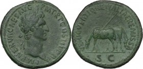 Nerva (96-98). AE Sestertius, Rome mint, 97 AD. Obv. IMP NERVA CAES AVG PM TR P COS III PP. Laureate head right. Rev. VEHICVLATIONE ITALIAE REMISSA SC...