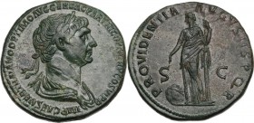 Trajan (98-117 AD). AE Sestertius, Rome mint, 116-117 AD. Obv. IMP CAES NER TRAIANO OPTIMO AVG GER DAC PARTHICO P M TR P COS VI P P. Laureate and drap...