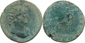 Hadrian (117-138). AE Dupondius, 118 AD. Obv. IMP CAESAR TRAIANVS HADRIANVS AVG. Radiate bust right, slightly bearded, with thick mustache, wearing dr...