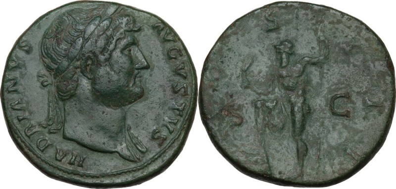 Hadrian (117-138). AE Sestertius, 125-128. Obv. HADRIANVS AVGVSTVS. Laureate bus...