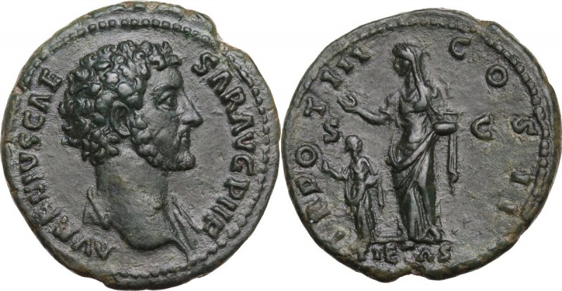 Marcus Aurelius as Caesar (139-161). Æ As, Rome mint, 148-149 AD. Obv. AVRELIVS ...