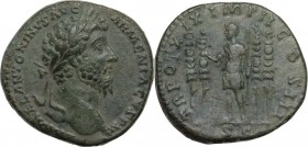 Marcus Aurelius (161-180 AD). AE Sestertius, Rome mint, 164-165 AD. Obv. M AVREL ANTONINVS AVG ARMENIACVS P M. Laureate head right. Rev. TR POT XIX IM...