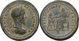 Marcus Aurelius (161-180). Large Bronze Medallion, Rome mint,168 AD. Obv. M ANTONINVS AVG - ARM PARTH MAX. Laureate, draped and cuirassed bust right; ...