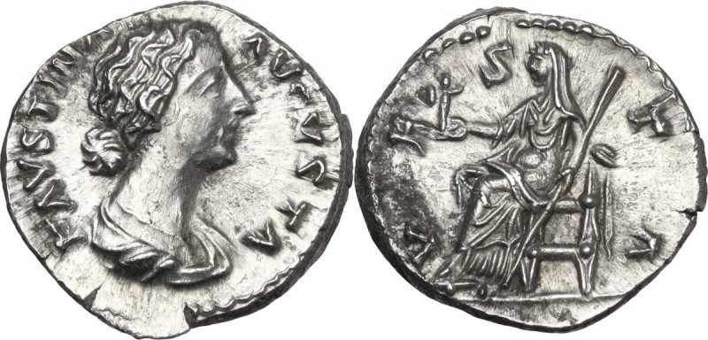 Faustina II, wife of Marcus Aurelius (died 176 AD). AR Denarius, struck under Ma...