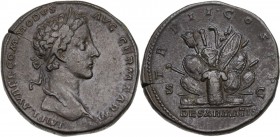 Commodus as Caesar (175-177). AE Sestertius, Rome mint, 177 AD. Obv. IMP L AVREL COMMO-DVS AVG GERM SARM. Laureate head right. Rev. TR P II COS P P / ...