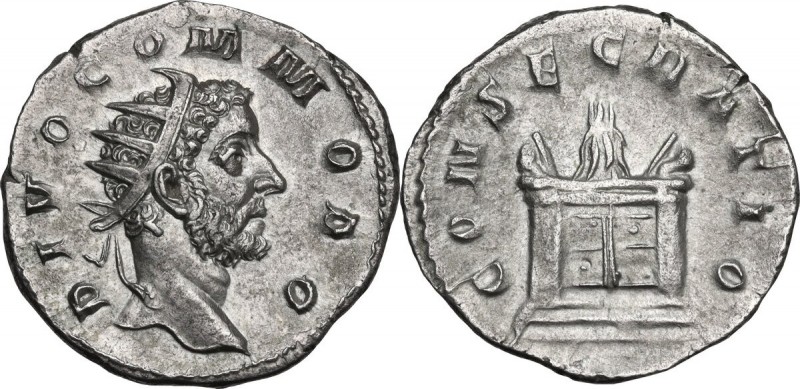 Commodus (Divus after 192 AD). AR Antoninianus, restored by Trajan Decius. Rome ...