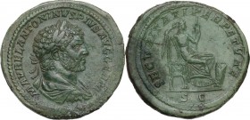 Caracalla (198-217). AE Sestertius, 214-217 AD. Obv. M AVREL ANTONINVS PIVS AVG GERM. Laureate, draped and cuirassed bust right. Rev. SECVRITATI PERPE...