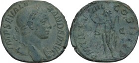 Severus Alexander (222-235). AE Sestertius, 230 AD. Obv. IMP SEV ALEXANDER AVG. Laureate bust right, slight drapery on far shoulder. Rev. P M TR P VII...