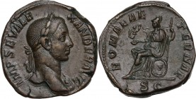 Severus Alexander (222-235 AD). AE Sestertius, 222-231 AD. Obv. IMP SEV ALEXANDER AVG. Laureate bust right, slight drapery on far shoulder. Rev. ROMAE...