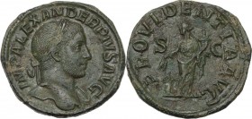 Severus Alexander (222-235 AD). AE Sestertius, 2. Obv. IMP ALEXANDER PIVS AVG. Laureate bust right, slight drapery on left shoulder and wearing slight...