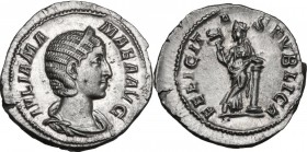 Julia Mamaea, mother of Severus Alexander (died 225 AD). AR Denarius, 228 AD. Obv. IVLIA MAMAEA AVG. Diademed and draped bust right. Rev. FELICITAS PV...