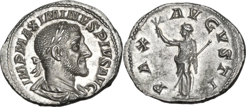 Maximinus I (225-238). AR Denarius,. Obv. IMP MAXIMINVS PIVS AVG. Laureate, drap...