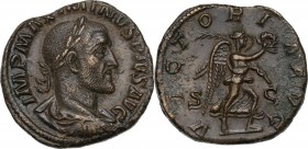 Maximinus I (235-238). AE Sestertius, 235-238 AD. Obv. IMP MAXIMINVS PIVS AVG. Laureate, draped and cuirassed bust right. Rev. VICTORIA AVG SC. Victor...