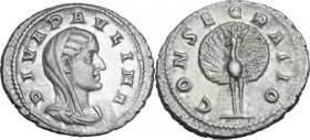 Paulina, wife of Maximinus I (died 235 AD). AR Denarius. Consecration issue, Rome mint, 236 AD. Obv. DIVA PAVLINA. Veiled and draped bust right. Rev. ...