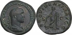 Gordian II Africanus (238 AD). AE Sestertius. Obv. IMP CAES M ANT GORDIANVS AFR AVG. Laureate, draped and cuirassed bust right, seen from behind. Rev....