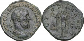 Pupienus (238 AD). AE Sestertius, Rome mint. Obv. IMP CAES M CLOD PVPIENVS AVG. Laureate, draped and cuirassed bust right. Rev. [VI]CTORIA AVGG SC. Vi...