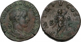 Gordian III (238-244 AD). AE Sestertius, c. 242-243 AD. Obv. IMP GORDIANVS PIVS FEL AVG. Laureate, draped and cuirassed bust right. Rev. PM TR P V COS...