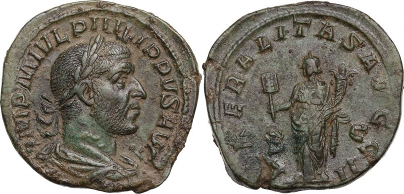 Philip I (244-249). AE Sestertius, Rome mint. Obv. IMP M IVL PHILIPPVS AVG. Laur...