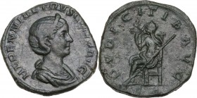 Etruscilla, wife of Trajan Decius (249-251). AE Sestertius, Rome mint. Obv. HERENNIA ETRVSCILLA AVG. Diademed and draped bust right. Rev. PVDICITIA AV...