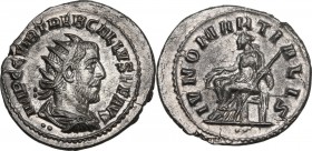 Trebonianus Gallus (251-253). AR Antoninianus, Antioch mint. Obv. IMP CC VIB TREB GALLVS PF AVG. Radiate, draped and cuirassed bust right; behind, •• ...