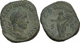 Volusian (251-253). AE Sestertius, Rome mint. Obv. IMP CAE C VIB VOLVSIANO AVG. Laureate, draped and cuirassed bust right. Rev. CONCORDIA AVGG SC. Con...