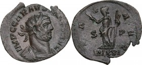 Carausius (287-293). BI Antoninianus, Lugdunum mint. Obv. IMP C CARAVSIVS PF AVG. Radiate and cuirassed bust right. Rev. PAX AVG. Pax standing facing,...