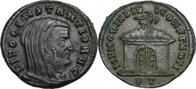 Constantius I Chlorus (Divus, after 306 AD). AE Follis, struck under Maxentius, Ticinum mint. Obv. DIVO CONSTANTIO AVG. Veiled head right. Rev. MEMORI...