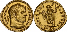 Galerius as Caesar (293-305). AV Aureus, Aquileia mint, 303-305 AD. Obv. MAXIMIANVS CAESAR. Laureate head right. Rev. IOVI CONSERVATORI. Jupiter stand...