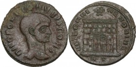 Divus Romulus (died 309 AD). AE Half Follis, 309-312, Rome mint. Obv. DIVO ROMVLO N V BIS CONS. Bare head right. Rev. AETERNAE MEMORIAE. Domed shrine ...