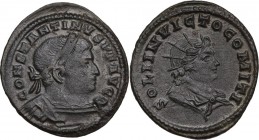 Constantine I (307-337). AE Follis. Treveri mint. Struck circa 310-313 AD. Obv. CONSTANTINVS P F AVG. Laureate and cuirassed bust right. Rev. SOLI INV...