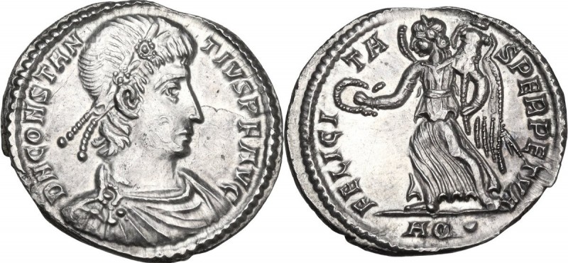 Constantius II (337-361). AR Siliqua, Aquileia mint, before 355 AD. Obv. D N CON...