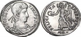 Constantius II (337-361). AR Siliqua, Aquileia mint, before 355 AD. Obv. D N CONSTANTIVS P F AVG. Laurel- and rosette-diademed, draped and cuirassed b...