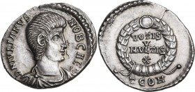 Julian II as Caesar (355-360). AR Siliqua, Arelate mint. Obv. DN IVLIANVS NOB CAES. Bareheaded, draped and cuirassed bust right. Rev. VOTIS V MVLTIS X...