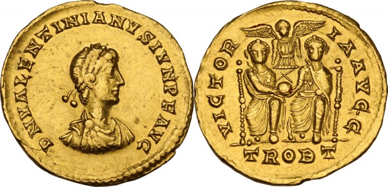 Valentinian II (375-392). AV Solidus, Treveri mint, 377 AD. Obv. D N VALENTINIAN...