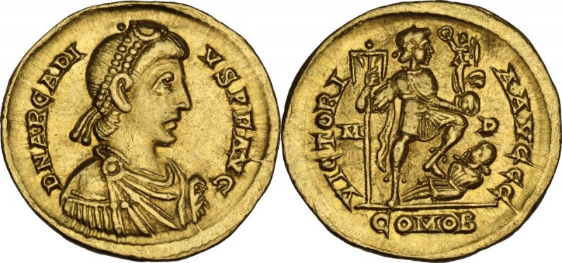Arcadius (383-408). AV Solidus, Mediolanum mint, 395-402 AD. Obv. DN ARCADI-VS P...