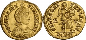 Galla Placidia, daughter of Theodosius I and mother of Valentinian III (died 450 AD). AV Solidus, Ravenna mint, 421-422 AD. Obv. D N GALLA PLACIDIA P ...