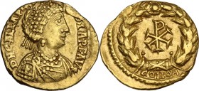 Galla Placidia, daughter of Theodosius I and mother of Valentinian III (died 450 AD). AV Tremissis, Ravenna (or Rome) mint. Obv. D N GALLA PLA CIDIA P...