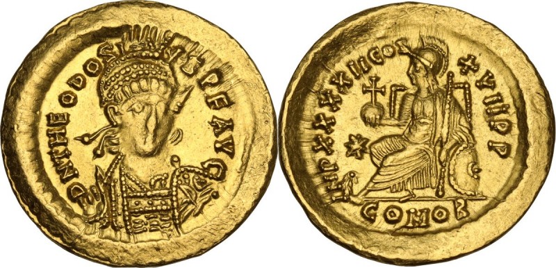Theodosius II (408-450). AV Solidus, Constantinople mint, 441-450 AD. Obv. DN TH...