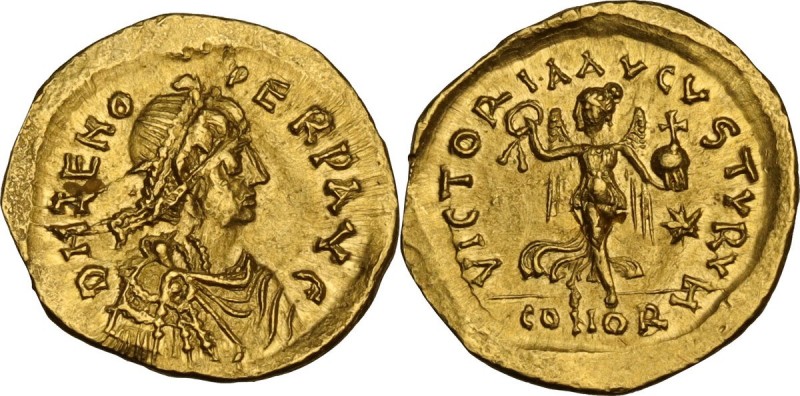 Zeno (474-491). AV Tremissis, Constantinople mint. Obv. D N ZENO PERP AVG. Pearl...
