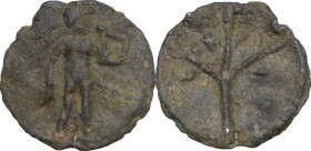 Tessera plumbea. D/ Apollo nudus stans dextr. d. demissa lauri ramum, s. lyram tenens. R/ Lauri ramus. Rostowzew 2021 (pl. VIII, 62). PB. 2.42 g. 19.5...