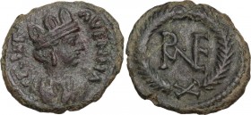 Ostrogothic Italy. Municipal bronze coinage of Ravenna. AE Decanummium. Struck circa 536-554 AD. Obv. FELIX R-AVENNA. Crowned bust of Ravenna right. R...