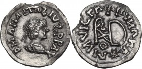 The Gepids in Sirmium. Imitative AR Quarter Siliqua in the name of Anastasius I (491-518). Obv. DM ΛNΛƧTΛƧIVƧ PPΛV. Pearl-diademed and cuirassed bust ...