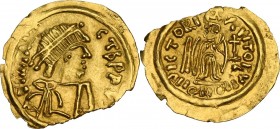 The Lombards, Lombardy. Uncertain king. AV Tremissis. Pseudo-Imperial coinage in the name of Byzantine emperor Maurice Tiberius (582-602). Obv. D N mΛ...