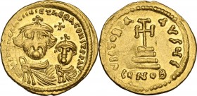 Heraclius (610-641). AV Solidus, Constantinople mint. Obv. Diademed and draped busts facing of Heraclius and Heraclius Constantine; in upper field, cr...