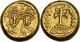 Heraclius, with Heraclius Constantine (610-641). AV Solidus, Carthage mint. Obv. Crowned facing busts of Heraclius and Heraclius Constantine, each wea...