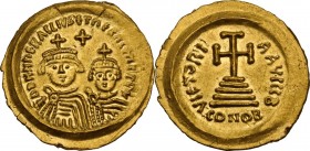 Heraclius (610-641) with Heraclius Constantine. AV Solidus, Ravenna mint, c. 613-618 AD. Obv. DD NN HERACLIVS ET HERA CONST PP AV. Facing busts of Her...