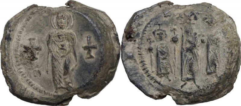 Constans II (641-668). Lead Seal, 659 - 668 AD. Obv. The Virgin, nimbate, standi...