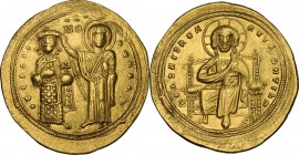 Romanus III, Argyrus (1028-1034). AV Histamenon Nomisma, Constantinople mint. Obv. Christ enthroned facing, wearing nimbus, pallium and colobium and r...